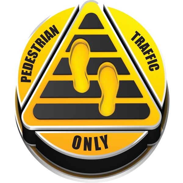 Brady Pedestrian Traffic Only Floor Sign Anti-skid Laminated Vinyl 17in Dia BK/YL 150168 - main